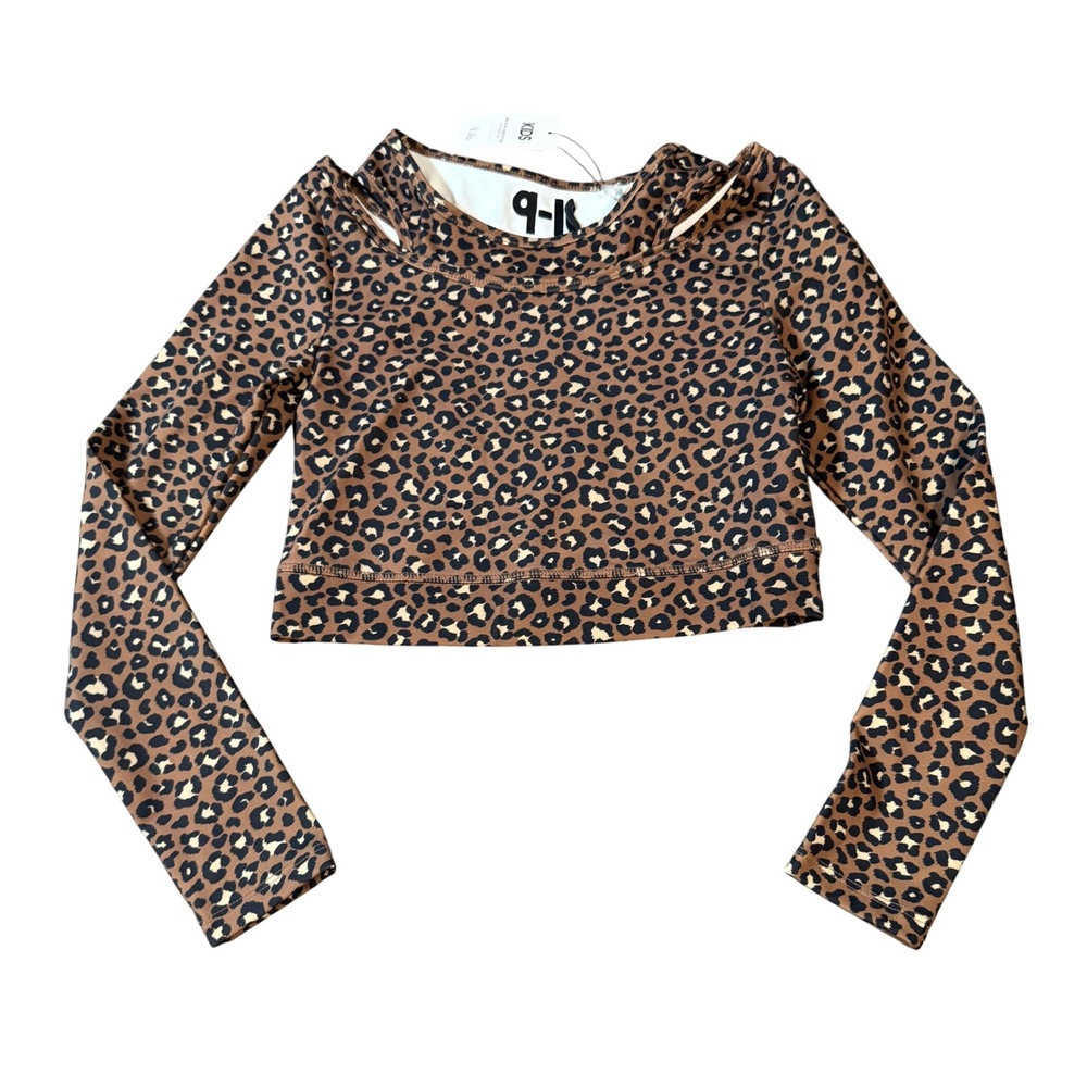 NWT Cotton On Girl Cheetah Brown Long Sleeve Causal Top Size‎ 9-10 Cut Out